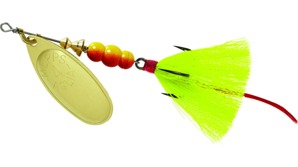 Mepps Aglia In-Line Spinner, 1/3 oz, Dressed Treble Hook, Gold Blade &amp; Yellow Tail, B4ST G-Y