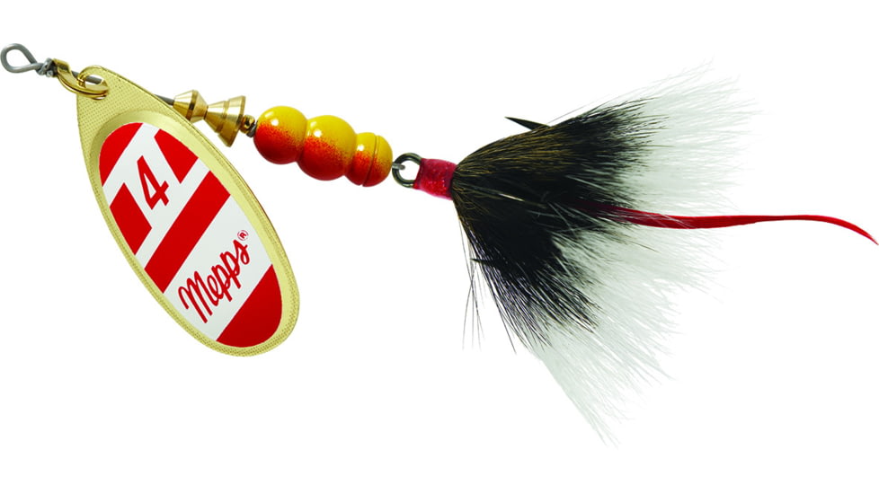 Mepps Aglia In-Line Spinner, 1/3 oz, Dressed Treble Hook, Gold/Red/White Blade/Gray Tail, B4ST G/RW-G