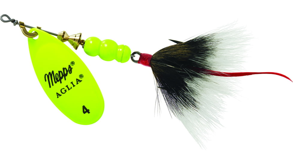 Mepps Aglia In-Line Spinner, 1/3 oz, Dressed Treble Hook, Hot Chartreuse Blade &amp; Gray Tail, B4ST HC-G