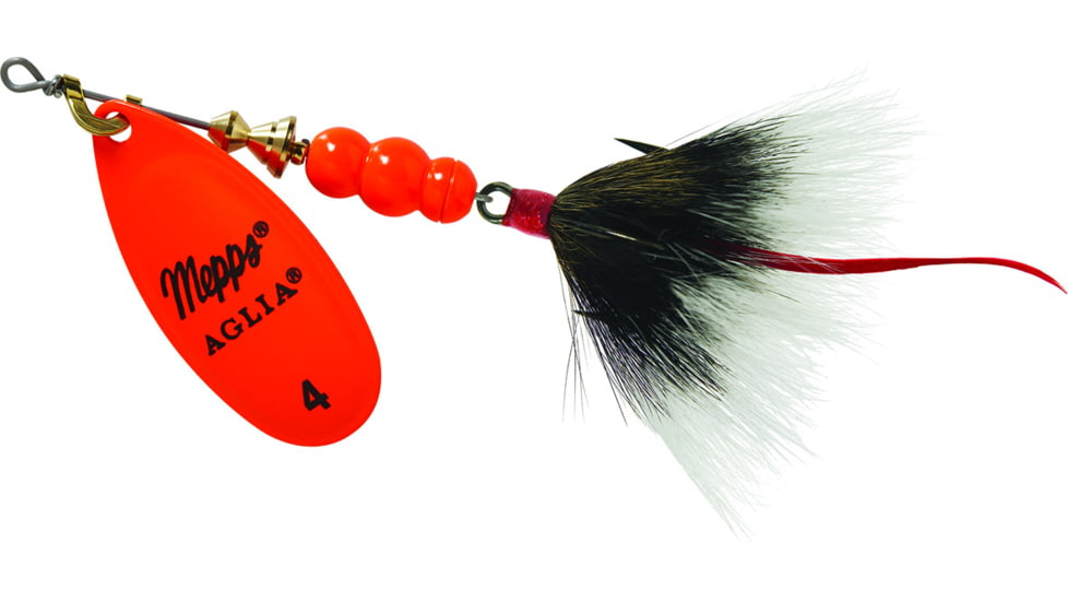 Mepps Aglia In-Line Spinner, 1/3 oz, Dressed Treble Hook, Hot Orange Blade &amp; Gray Tail, B4ST HO-G