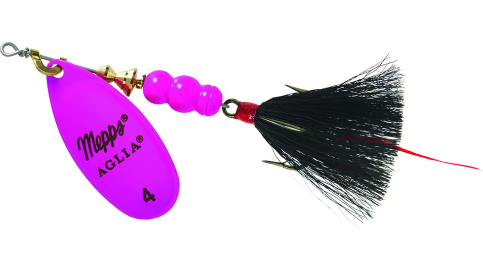 Mepps Aglia In-Line Spinner, 1/3 oz, Dressed Treble Hook, Hot Pink Blade &amp; Black Tail, B4ST HP-BK