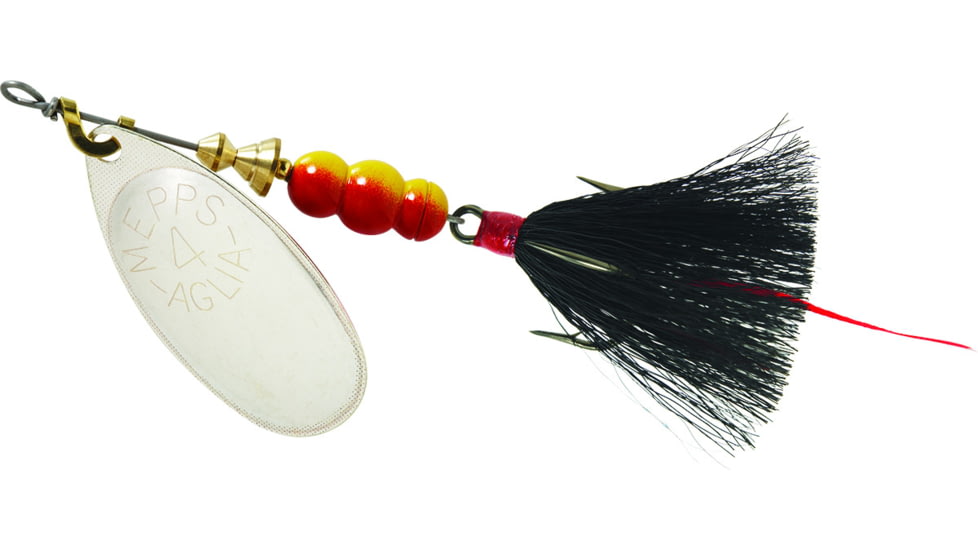 Mepps Aglia In-Line Spinner, 1/3 oz, Dressed Treble Hook, Silver Blade &amp; Black Tail, B4ST S-BK