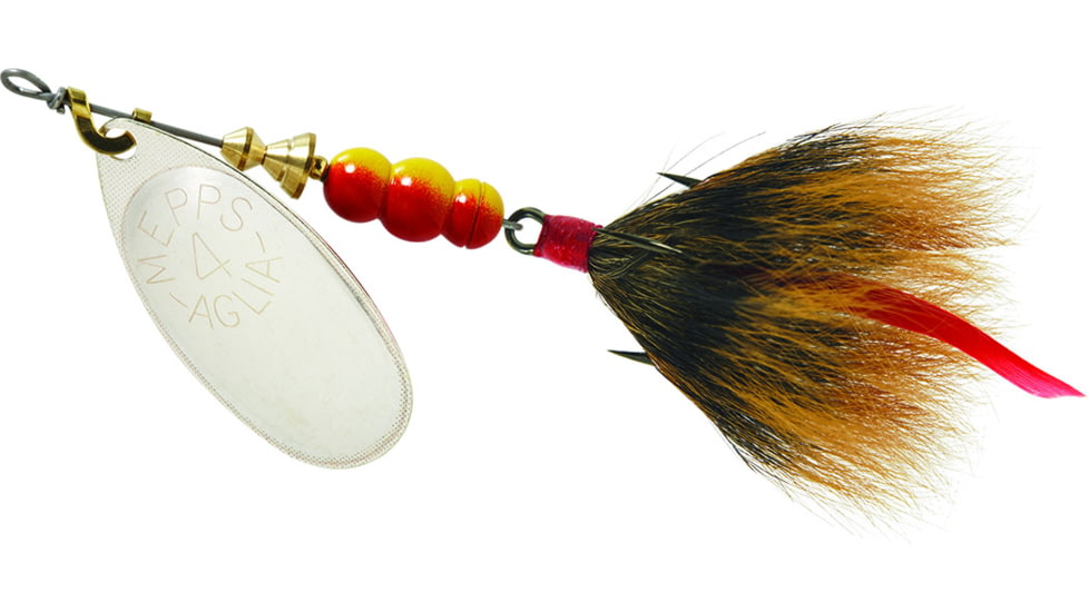 Mepps Aglia In-Line Spinner, 1/3 oz, Dressed Treble Hook, Silver Blade &amp; Brown Tail, B4ST S-BR