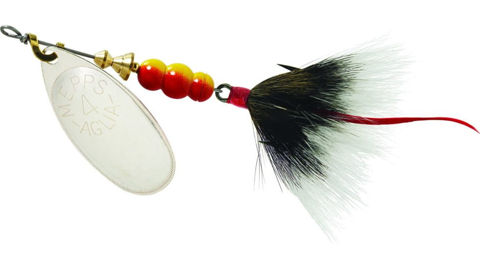 Mepps Aglia In-Line Spinner, 1/3 oz, Dressed Treble Hook, Silver Blade &amp; Gray Tail, B4ST S-G