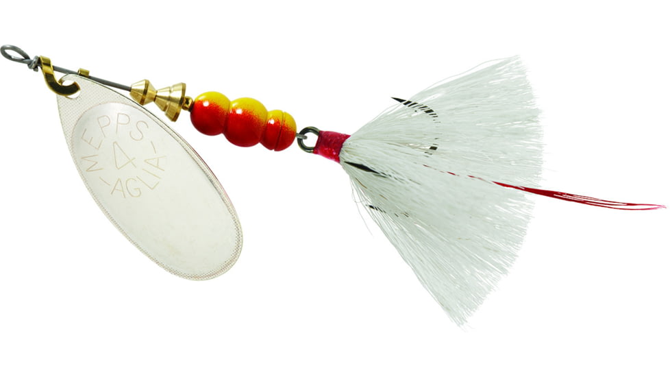 Mepps Aglia In-Line Spinner, 1/3 oz, Dressed Treble Hook, Silver Blade &amp; White Tail, B4ST S-W