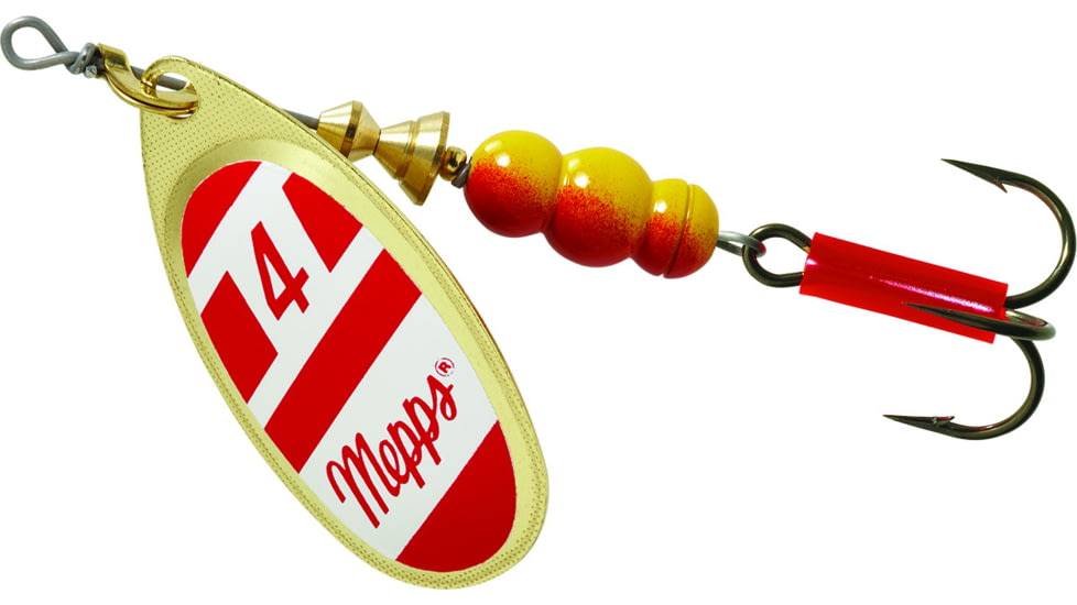Mepps Aglia In-Line Spinner 1/3 oz, Plain Treble Hook Gold/Red/White Blade, B4 G/RW