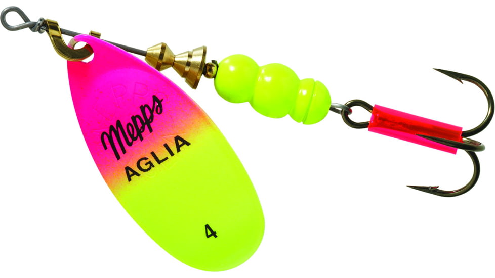 Mepps Aglia In-Line Spinner 1/3 oz, Plain Treble Hook, Hot Pink &amp; Chartreuse Blade, B4 HPC