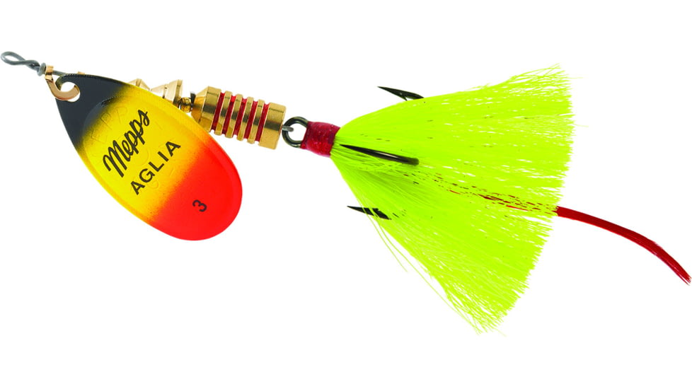 Mepps Aglia In-Line Spinner, 1/4 oz, Dressed Treble Hook, Black/Yellow/Red Blade/Yellow Tail, B3ST BKYR-Y