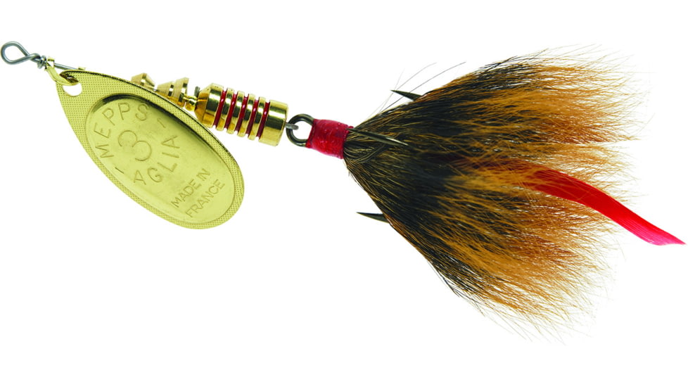 Mepps Aglia In-Line Spinner, 1/4 oz, Dressed Treble Hook, Gold Blade &amp; Brown Tail, B3ST G-BR