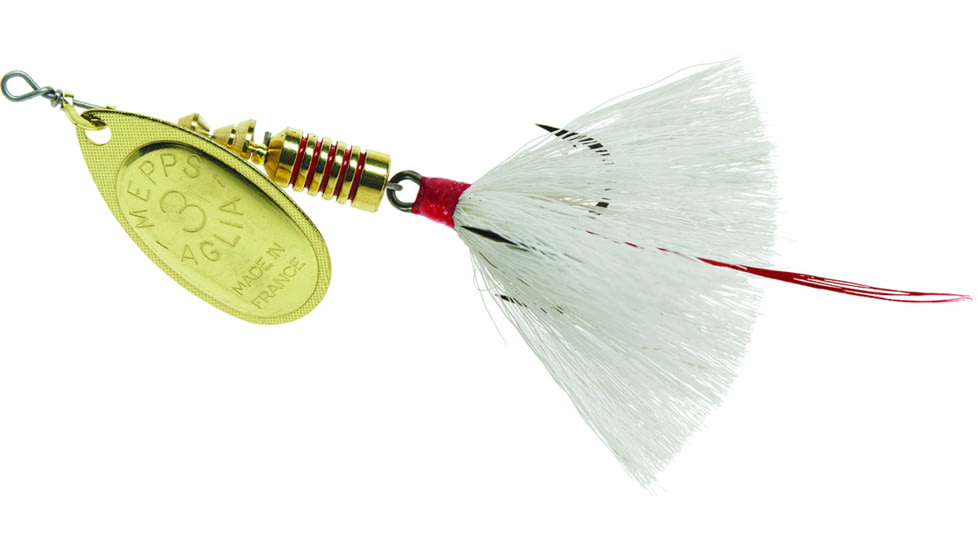Mepps Aglia In-Line Spinner, 1/4 oz, Dressed Treble Hook, Gold Blade &amp; White Tail, B3ST G-W