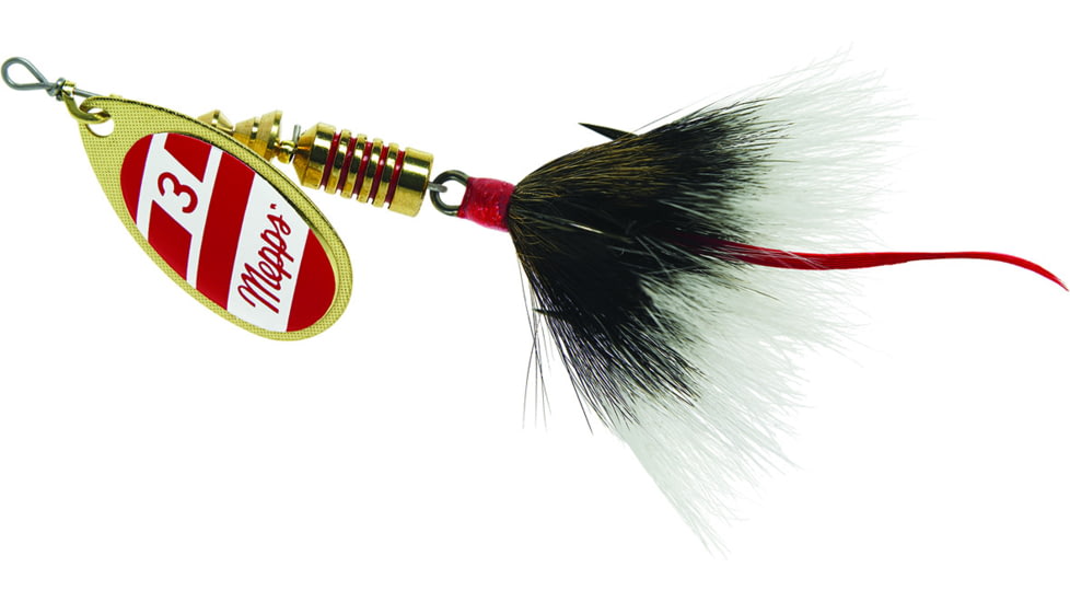Mepps Aglia In-Line Spinner, 1/4 oz, Dressed Treble Hook, Gold/Red/White Blade/Gray Tail, B3ST G/RW-G