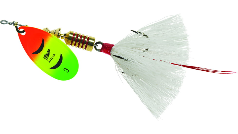 Mepps Aglia In-Line Spinner, 1/4 oz, Dressed Treble Hook, Hot Firetiger Blade &amp; White Tail, B3ST HFT-W