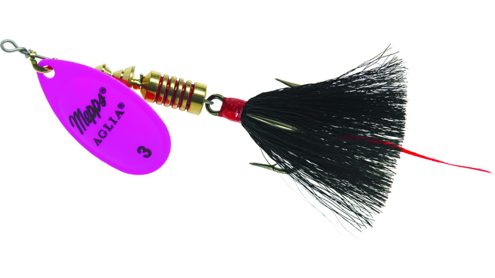 Mepps Aglia In-Line Spinner, 1/4 oz, Dressed Treble Hook, Hot Pink Blade &amp; Black Tail, B3ST HP-BK