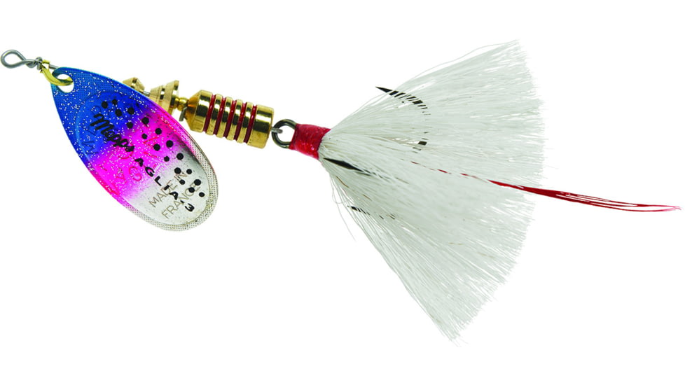 Mepps Aglia In-Line Spinner, 1/4 oz, Dressed Treble Hook, Rainbow Trout Blade &amp; White Tail, B3ST RBT-W