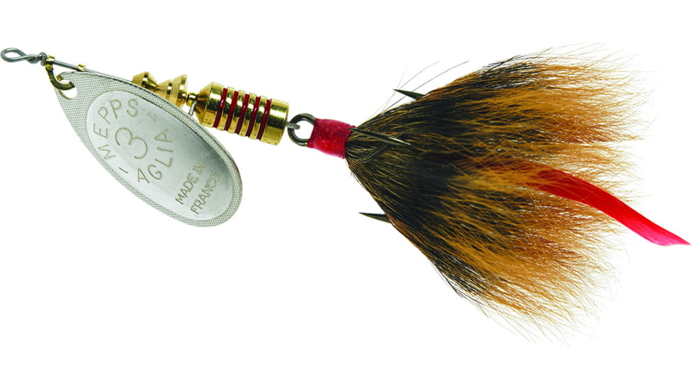 Mepps Aglia In-Line Spinner, 1/4 oz, Dressed Treble Hook, Silve Blade &amp; Brown Tail, B3ST S-BR