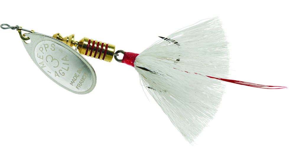 Mepps Aglia In-Line Spinner, 1/4 oz, Dressed Treble Hook, Silver Blade &amp; White Tail, B3ST S-W