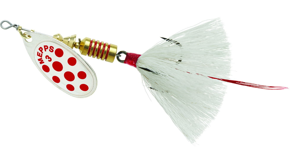 Mepps Aglia In-Line Spinner, 1/4 oz, Dressed Treble Hook, Silver/Red Dot Blade/White Tail, B3ST SRD-W