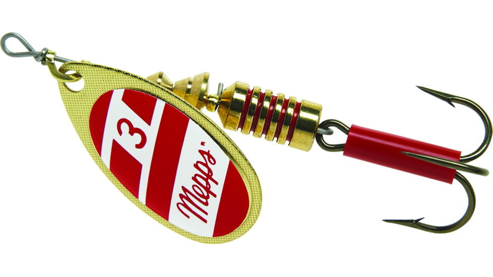 Mepps Aglia In-Line Spinner 1/4 oz, Plain Treble Hook Gold/Red/White Blade, B3 G/RW