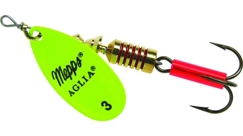 Mepps Aglia In-Line Spinner 1/4 oz, Plain Treble Hook, Hot Chartreuse Blade, B3 HC