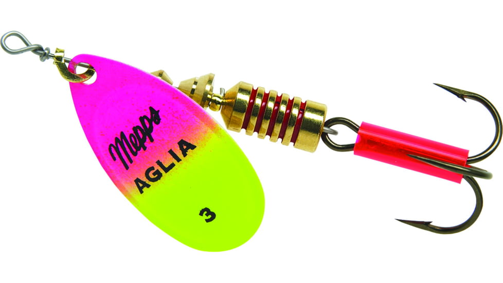 Mepps Aglia In-Line Spinner 1/4 oz, Plain Treble Hook, Hot Pink &amp; Chartreuse Blade, B3 HPC