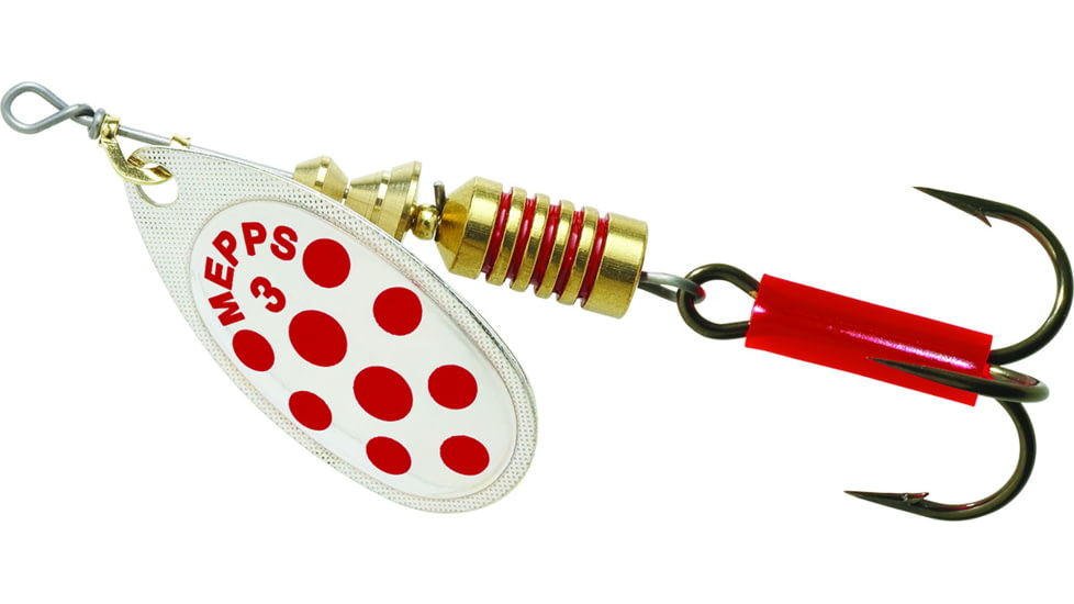 Mepps Aglia In-Line Spinner 1/4 oz, Plain Treble Hook, Silver &amp; Red Dot Blade, B3 SRD