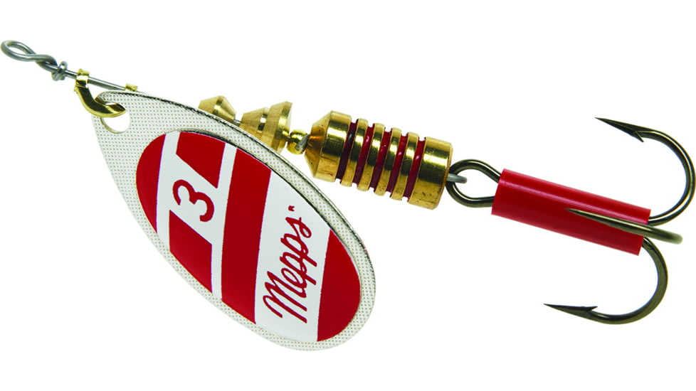Mepps Aglia In-Line Spinner 1/4 oz, Plain Treble Hook Silver/Red/White Blade, B3 S/RW