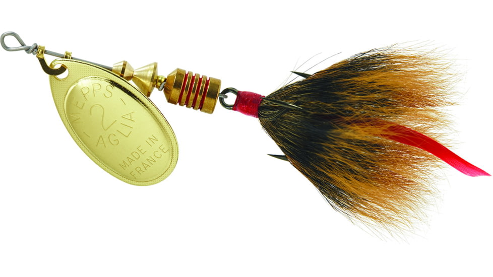 Mepps Aglia In-Line Spinner, 1/6 oz, Dressed Treble Hook, Gold Blade &amp; Brown Tail, B2ST G-BR