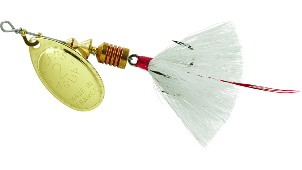 Mepps Aglia In-Line Spinner, 1/6 oz, Dressed Treble Hook, Gold Blade &amp; White Tail, B2ST G-W