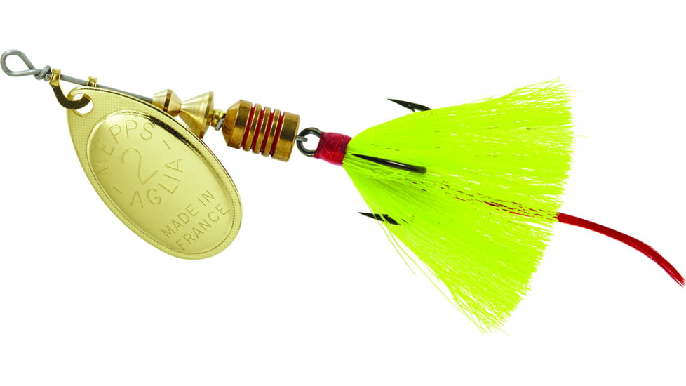 Mepps Aglia In-Line Spinner, 1/6 oz, Dressed Treble Hook, Gold Blade &amp; Yellow Tail, B2ST G-Y