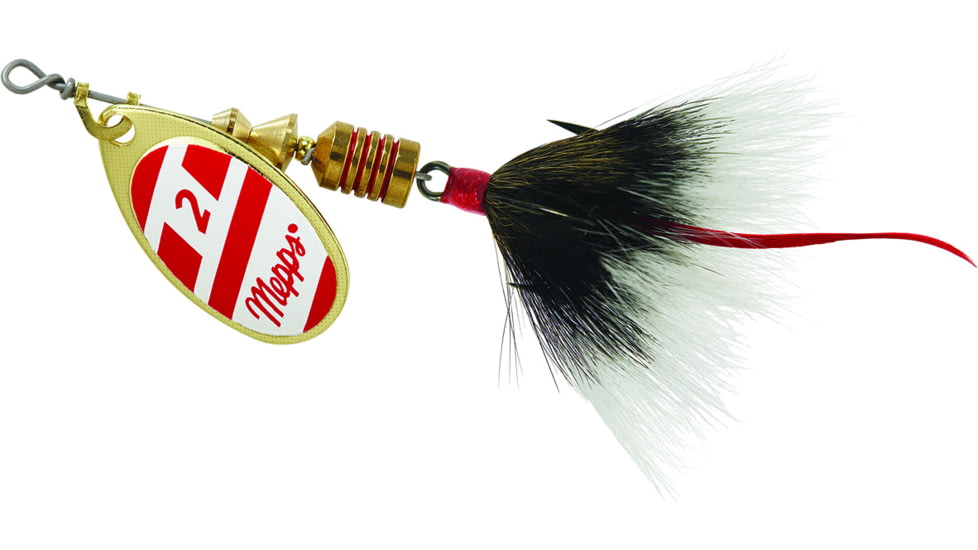 Mepps Aglia In-Line Spinner, 1/6 oz, Dressed Treble Hook, Gold/Red/White Blade/Gray Tail, B2ST G/RW-G