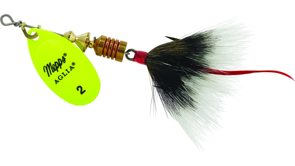 Mepps Aglia In-Line Spinner, 1/6 oz, Dressed Treble Hook, Hot Chartreuse Blade &amp; Gray Tail, B2ST HC-G