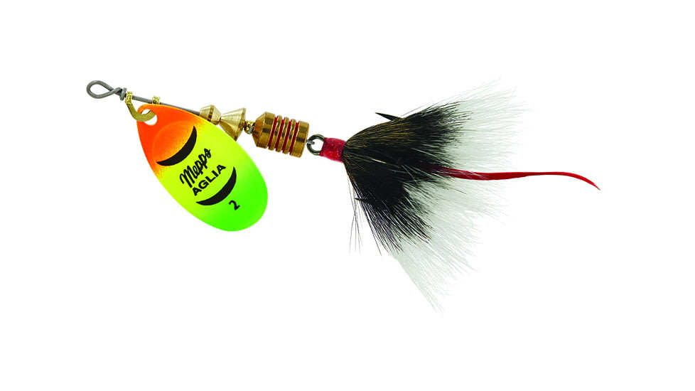 Mepps Aglia In-Line Spinner, 1/6 oz, Dressed Treble Hook, Hot Fire Tiger Blade &amp; Gray Tail, B2ST HFT-G