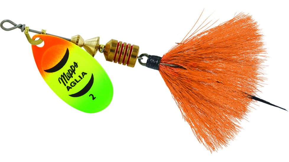 Mepps Aglia In-Line Spinner, 1/6 oz, Dressed Treble Hook, Hot Firetiger Blade &amp; Orange Tail, B2ST HFT-O