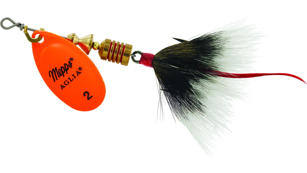 Mepps Aglia In-Line Spinner, 1/6 oz, Dressed Treble Hook, Hot Orange Blade &amp; Gray Tail, B2ST HO-G
