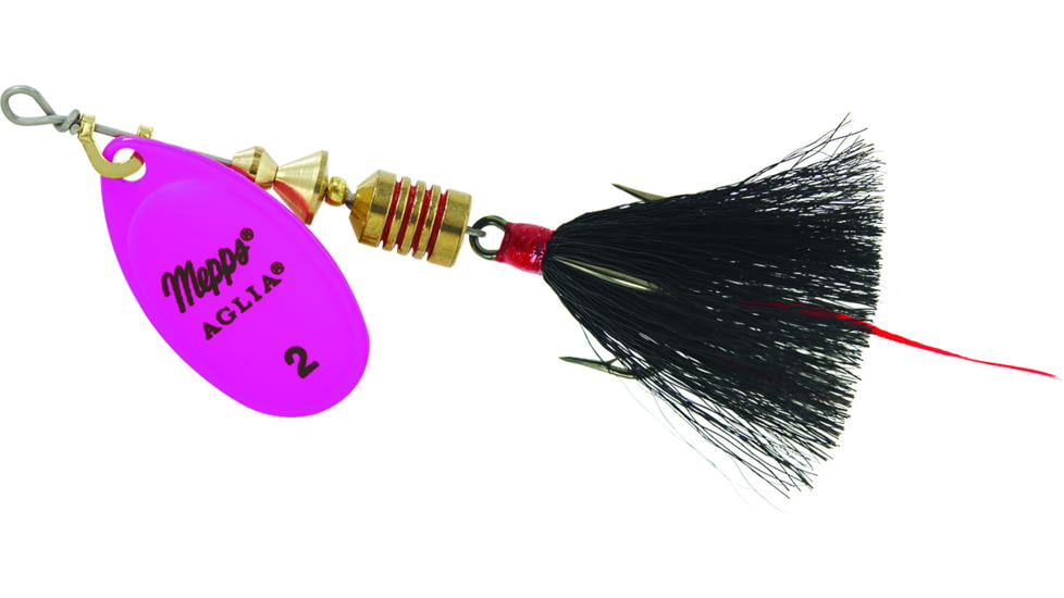 Mepps Aglia In-Line Spinner, 1/6 oz, Dressed Treble Hook, Hot Pink Blade &amp; Black Tail, B2ST HP-BK