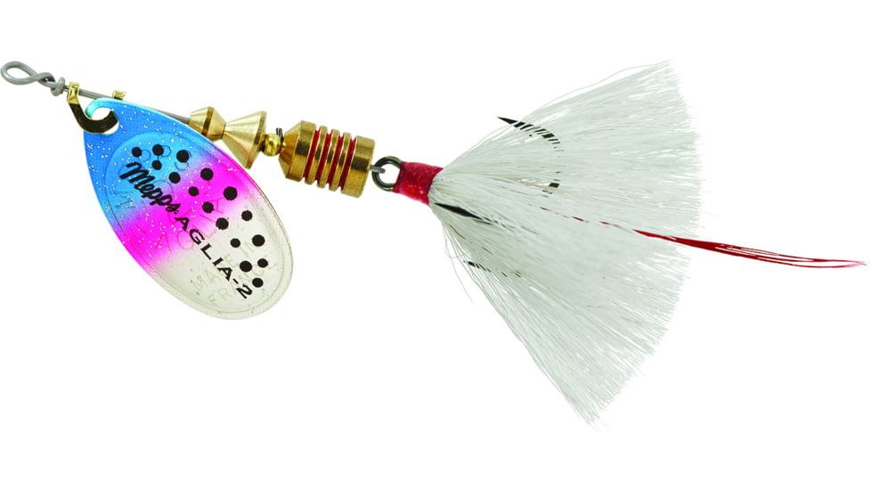 Mepps Aglia In-Line Spinner, 1/6 oz, Dressed Treble Hook, Rainbow Trout Blade &amp; White Tail, B2ST RBT-W