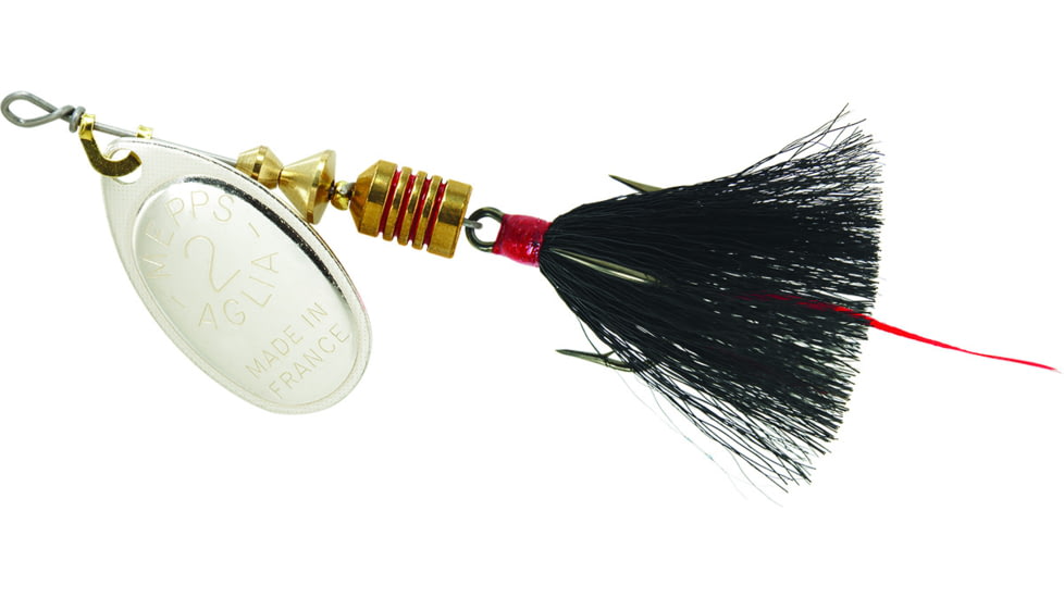 Mepps Aglia In-Line Spinner, 1/6 oz, Dressed Treble Hook, Silver Blade &amp; Black Tail, B2ST S-BK