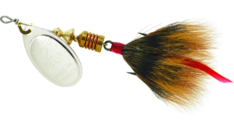 Mepps Aglia In-Line Spinner, 1/6 oz, Dressed Treble Hook, Silver Blade &amp; Brown Tail, B2ST S-BR