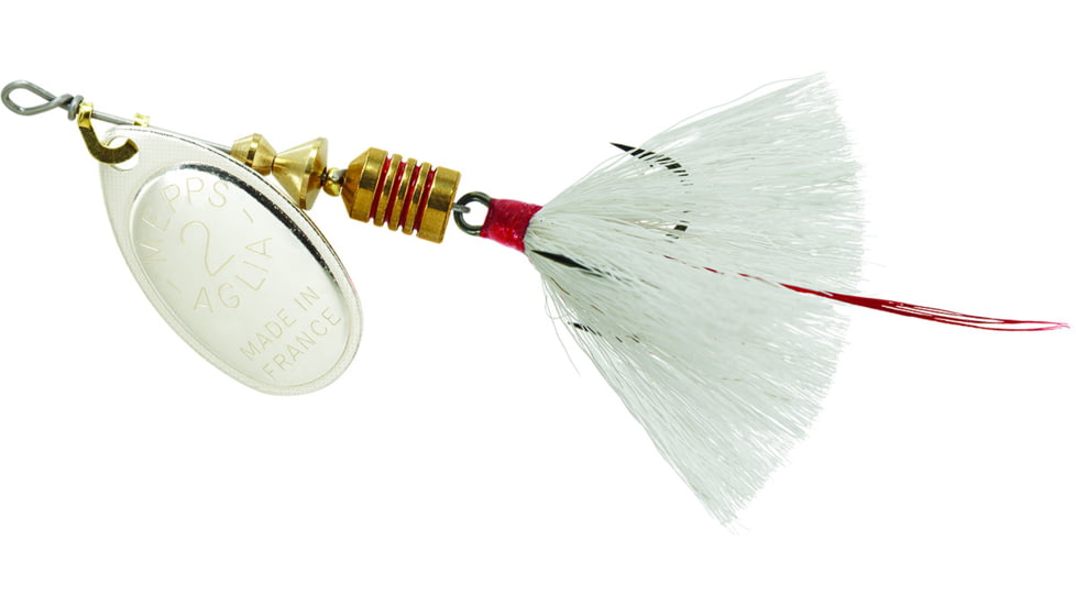 Mepps Aglia In-Line Spinner, 1/6 oz, Dressed Treble Hook, Silver Blade &amp; White Tail, B2ST S-W