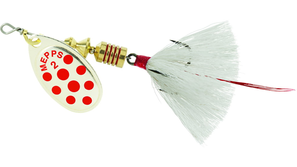 Mepps Aglia In-Line Spinner, 1/6 oz, Dressed Treble Hook, Silver/Red Dot Blade/White Tail, B2ST SRD-W