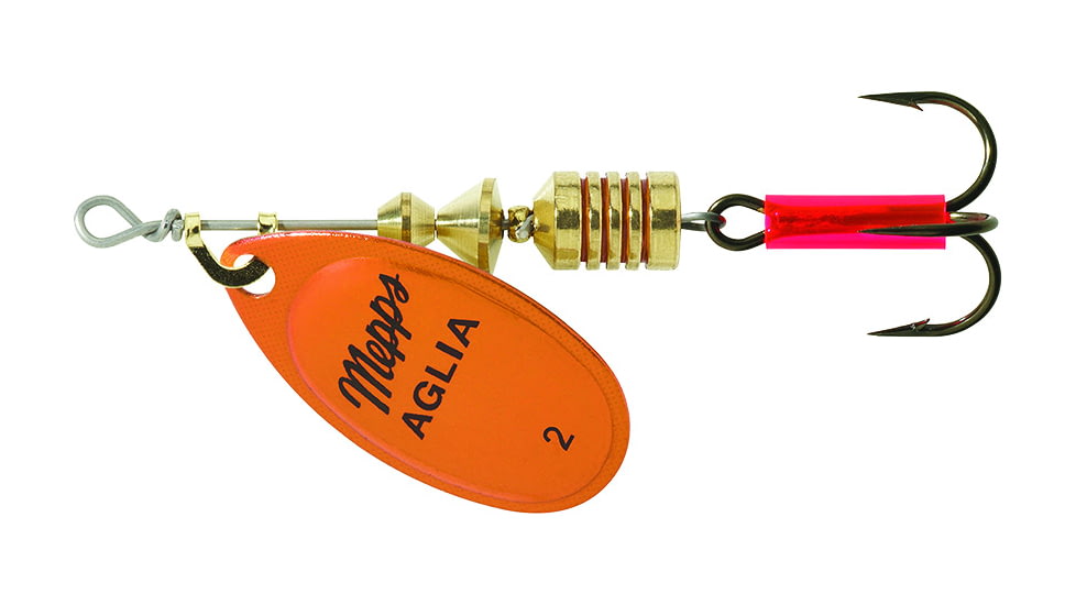Mepps Aglia In-Line Spinner 1/6 oz, Plain Treble Hook, Orange &amp; Platinum Blade, B2 OP