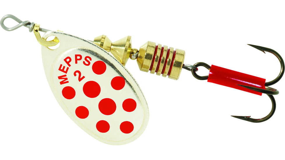 Mepps Aglia In-Line Spinner 1/6 oz, Plain Treble Hook, Silver &amp; Red Dot Blade, B2 SRD