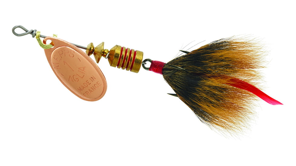 Mepps Aglia In-Line Spinner, 1/8 oz, Dressed Treble Hook, Gold Blade &amp; Brown Tail, B1ST G-BR