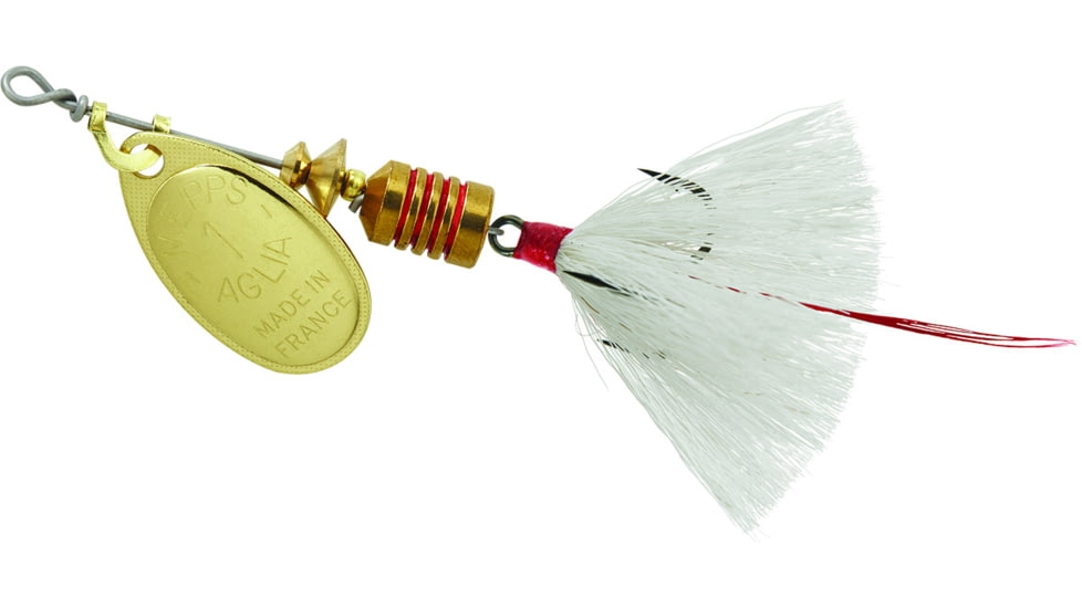 Mepps Aglia In-Line Spinner, 1/8 oz, Dressed Treble Hook, Gold Blade &amp; White Tail, B1ST G-W