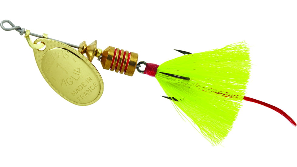 Mepps Aglia In-Line Spinner, 1/8 oz, Dressed Treble Hook, Gold Blade &amp; Yellow Tail, B1ST G-Y