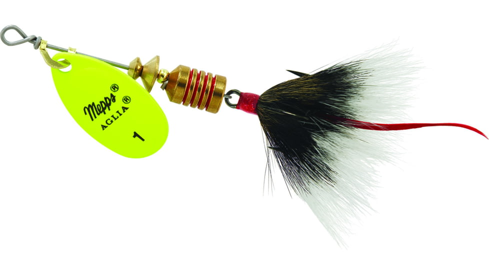 Mepps Aglia In-Line Spinner, 1/8 oz, Dressed Treble Hook, Hot Chartreuse Blade &amp; Gray Tail, B1ST HC-G