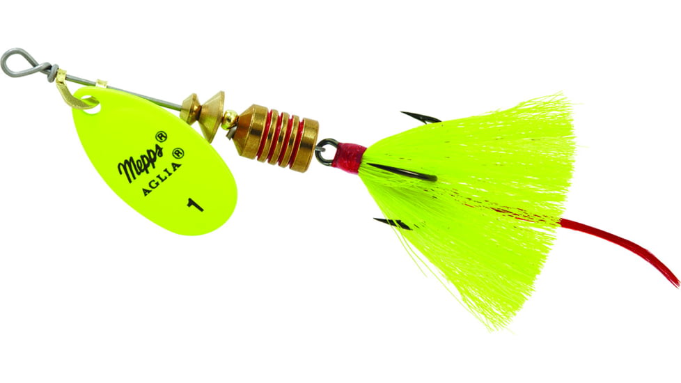 Mepps Aglia In-Line Spinner, 1/8 oz, Dressed Treble Hook, Hot Chartreuse Blade &amp; Yellow Tail, B1ST HC-Y