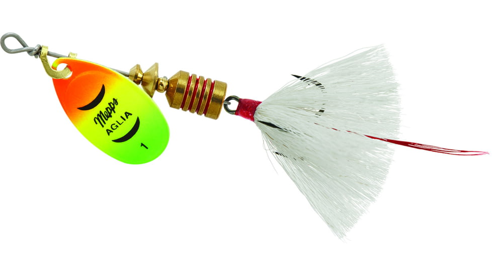 Mepps Aglia In-Line Spinner, 1/8 oz, Dressed Treble Hook, Hot Firetiger Blade &amp; White Tail, B1ST HFT-W
