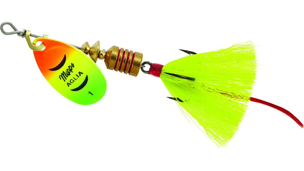 Mepps Aglia In-Line Spinner, 1/8 oz, Dressed Treble Hook, Hot Firetiger Blade &amp; Yellow Tail, B1ST HFT-Y