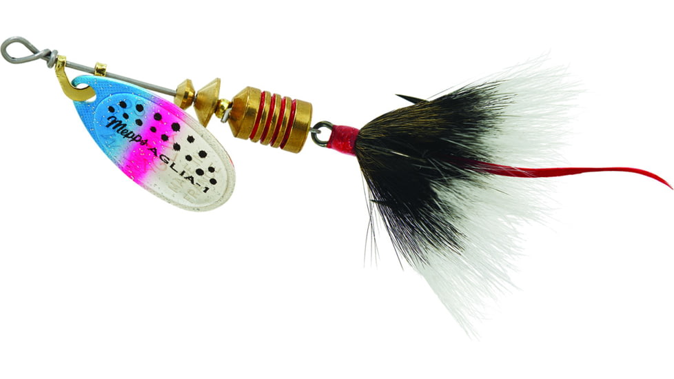 Mepps Aglia In-Line Spinner, 1/8 oz, Dressed Treble Hook, Rainbow Trout Blade &amp; Gray Tail, B1ST RBT-G